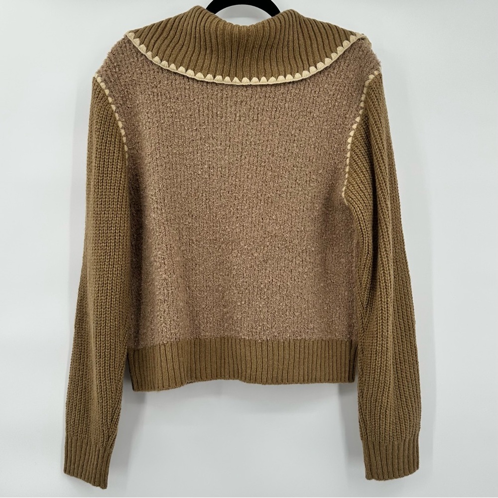 Miss Me 1/4‎ Zip Pullover Textured Cable Knit Brown Tan Sweater Size Small - Picture 4 of 9